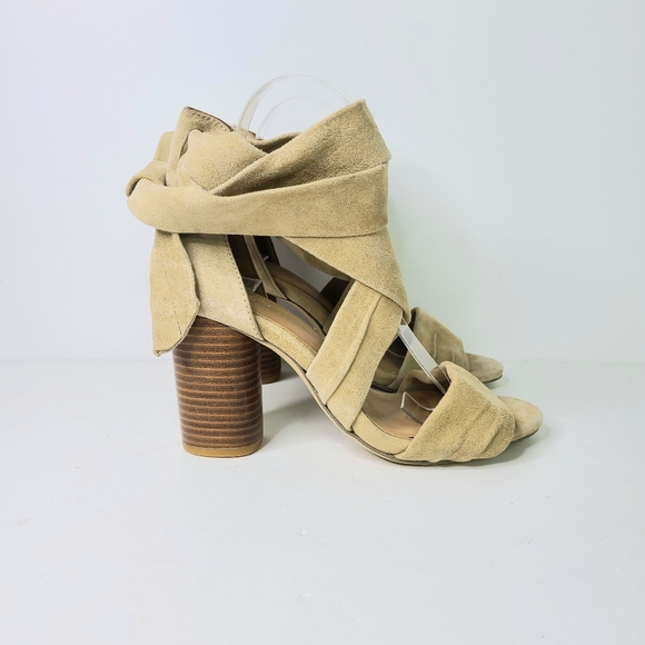 RAYE Shoes - RAYE x Revolve Mia Tan Beige Genuine Suede Wrap Sandals